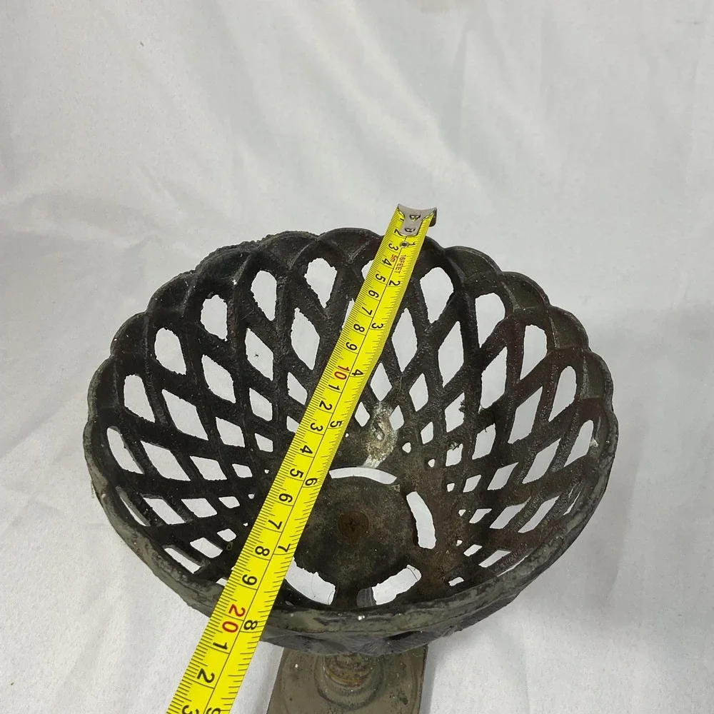 Wrought Iron Pedestal Bowl Lattice Compote with Scalloped Rim Distressed Country